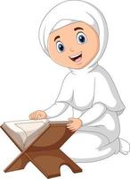 la donna musulmana sta leggendo l'illustrazione del Corano vettore