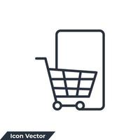 illustrazione vettoriale del logo dell'icona di e-commerce. modello di simbolo del carrello e dello smartphone per la raccolta di grafica e web design