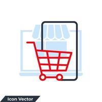 illustrazione vettoriale del logo dell'icona di e-commerce. modello di simbolo del carrello e dello smartphone per la raccolta di grafica e web design