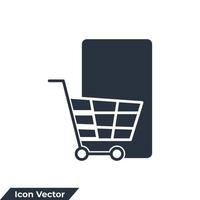 illustrazione vettoriale del logo dell'icona di e-commerce. modello di simbolo del carrello e dello smartphone per la raccolta di grafica e web design