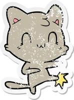 adesivo in difficoltà di un cartone animato gatto felice karate calci vettore