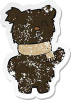 adesivo angosciato retrò di un cartone animato sventolando orso nero vettore
