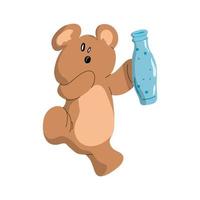illustrazione di un orso che tiene una bottiglia d'acqua blu. vettore
