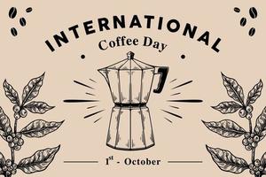 design del modello di poster della giornata internazionale del caffè con stile di disegno a mano vettore