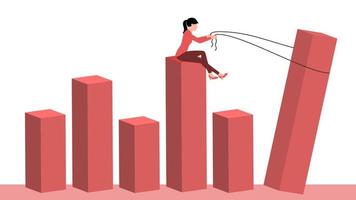 grafico di sollevamento della donna con l'aiuto della corda, illustrazione vettoriale del carattere aziendale piatto.