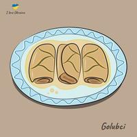 piatto della cucina nazionale ucraina, involtini di cavolo, vettore piatto su sfondo beige