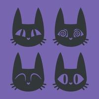 faccia di gatto nero con diverse emozioni. personaggio di halloween in stile piatto. vettore