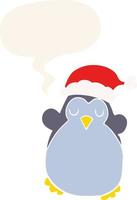 simpatico pinguino di natale e fumetto in stile retrò vettore