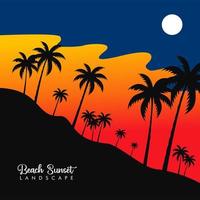 silhouette di palme scure sul colorato cielo tropicale dell'oceano e sullo sfondo del tramonto, illustrazione vettoriale social media estivi tropicali.square.