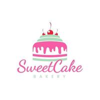 icona del logo del cupcake con il logo della torta dolce, illustrazione della torta del logo del negozio di dolci del modello di disegno vettoriale con la ciliegia