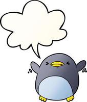 simpatico cartone animato pinguino che sbatte le ali e il fumetto in stile sfumato liscio vettore