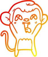 una linea a gradiente caldo che disegna una scimmia pazza del fumetto vettore