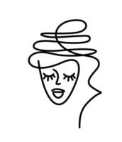 logo del salone di bellezza. ragazza faccia - illustrazione vettoriale isolare. acconciatura icona stile piatto. cura dei capelli, acconciatura e shampoo. bel ritratto di signora. logo in stile barbiere