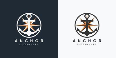 modello di progettazione del logo dell'icona della ruota della nave e della marina di ancoraggio con elemento creativo vettore