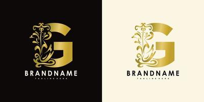 lettera g con icona creativa fiori d'oro vettore