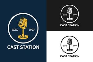 podcast logo o design radiofonico utilizzando microfono vettore icona illustrazione piatta stile vintage