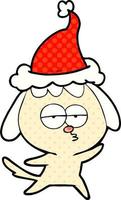 illustrazione in stile fumetto di un cane annoiato che indossa il cappello di Babbo Natale vettore
