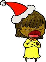 cartone animato testurizzato di una donna che parla ad alta voce indossando il cappello di Babbo Natale vettore