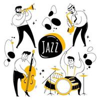 banda jazz. i musicisti suonano strumenti, tromba, sassofono, contrabbasso e batteria. illustrazione vettoriale