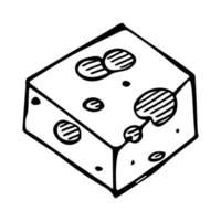 parti e fette di formaggio disegnate a mano isolate su sfondo bianco. icona di formaggio. clipart di formaggio vettoriale