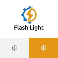 logo dell'ingranaggio del tuono della fabbrica della lampada della luce del flash vettore