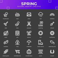 pacchetto di icone di primavera con stile nero vettore