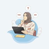 la giovane donna musulmana in hijab sta pensando al download gratuito di illustrazione vettoriale