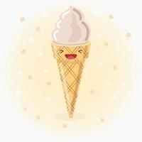 illustrazione dell'icona di vettore del cono gelato carino. logo del fumetto adesivo. concetto di icona di cibo. stile cartone animato piatto adatto per pagina di destinazione web, banner, adesivo, sfondo. cono gelato kawaii.