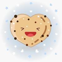 illustrazione dell'icona del vettore del biscotto a forma di cuore carino. logo del fumetto adesivo. concetto di icona di cibo. stile cartone animato piatto adatto per pagina di destinazione web, banner, adesivo, sfondo. biscotto kawaii.