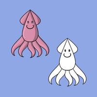 una serie di immagini, simpatici calamari rosa, vita marina, illustrazione vettoriale in stile cartone animato su sfondo colorato