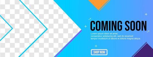 banner blu in arrivo presto. design geometrico astratto minimalista e alla moda. copertina del post sui social media vettore