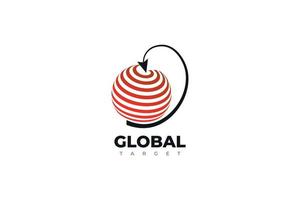 mondo con il logo della freccia. concetto di marchio di destinazione globale. loghi del mercato mondiale, analitici, obiettivi e commerciali vettore