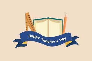 libro, righello e matita. buona giornata dell'insegnante. concetto di giornata internazionale dell'insegnante. illustrazione vettoriale.