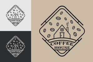 logo della casa del caffè e della caffetteria casa del caffè con l'icona dei chicchi di caffè vettore