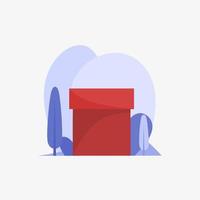 illustrazione vettoriale di scatola rossa piatta con oggetto viola isolato su sfondo bianco