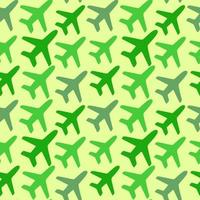 modello senza cuciture con aerei su sfondo verde. aerei verdi su sfondo verde. vettore