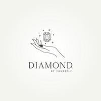 disegno minimalista dell'illustrazione di vettore del modello di logo della linea di gioielli con diamanti e mano. semplice concetto di logo di gioiellerie