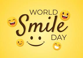 illustrazione del fumetto disegnato a mano della giornata mondiale del sorriso con espressione sorridente e faccia di felicità in uno sfondo di stile piatto vettore