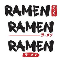 impostare l'illustrazione vettoriale logo del testo ramen e calligrafia giapponese. la traduzione è ramen. simbolo di noodle ramen giapponese, icona per menu bar, consegna cibo, negozio o ristorante asiatico.