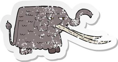 adesivo retrò in difficoltà di un mammut lanoso cartone animato vettore