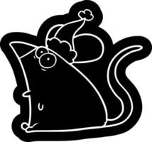 icona del fumetto di un topo spaventato che indossa il cappello di Babbo Natale vettore