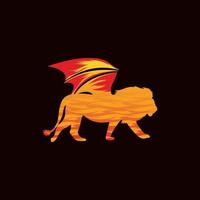 logo creativo dell'illustrazione del fuoco dell'ala del leone vettore