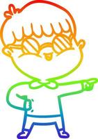 arcobaleno gradiente linea disegno cartone animato ragazzo che indossa gli occhiali vettore