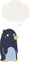 cartone animato pinguino e bolla di pensiero in stile retrò vettore