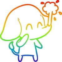 arcobaleno gradiente linea disegno simpatico cartone animato elefante che spruzza acqua vettore