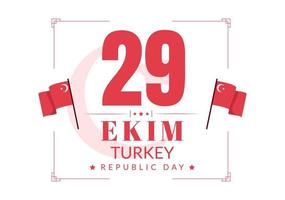 festa della repubblica turchia o 29 ekim cumhuriyet bayrami kutlu olsun fumetto disegnato a mano illustrazione piatta con bandiera del design turco e felice vacanza vettore