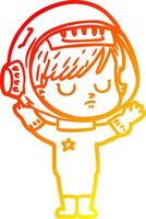 donna astronauta del fumetto del disegno a tratteggio a gradiente caldo vettore