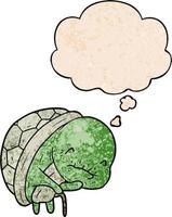 simpatico cartone animato vecchia tartaruga e bolla di pensiero in stile grunge texture pattern vettore
