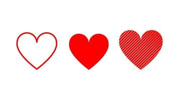 set a forma di cuore rosso. simbolo di amore e cura con stile diverso isolato su priorità bassa bianca vettore