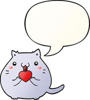 simpatico cartone animato gatto innamorato e fumetto in stile sfumato liscio vettore